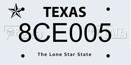 8CE005 Texas License Plate