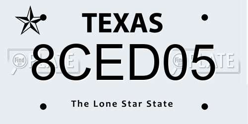8CED05 Texas License Plate