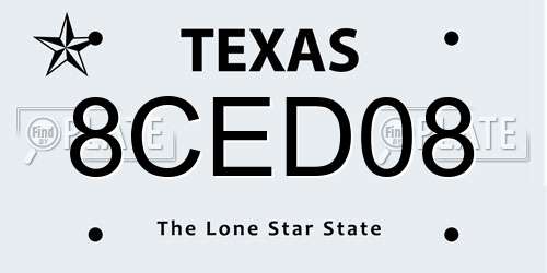 8CED08 Texas License Plate