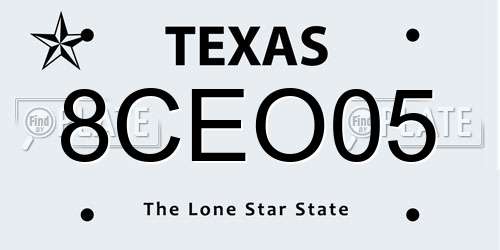 8CEO05 Texas License Plate