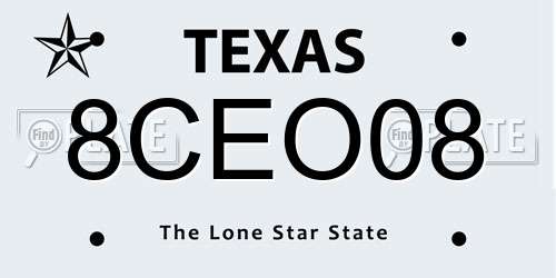 8CEO08 Texas License Plate