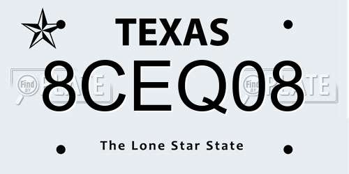 8CEQ08 Texas License Plate