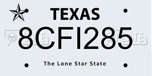 8CFI285 Texas License Plate