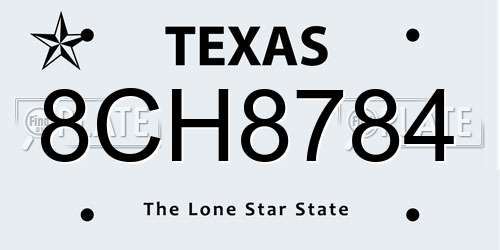 8CH8784 Texas License Plate