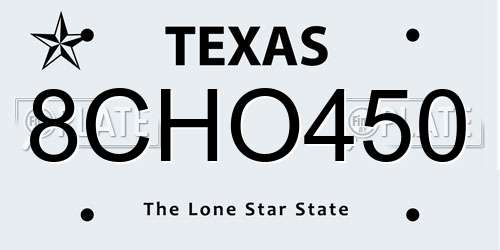 8CHO450 Texas License Plate