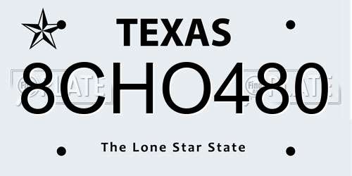 8CHO480 Texas License Plate