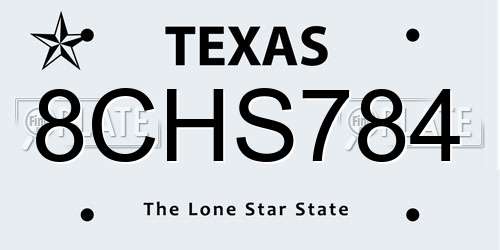 8CHS784 Texas License Plate