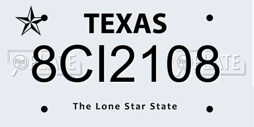 8CI2108 Texas License Plate