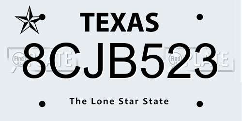 8CJB523 Texas License Plate