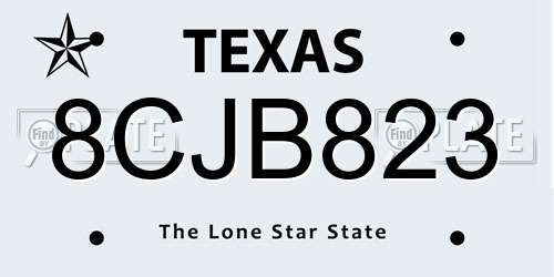 8CJB823 Texas License Plate