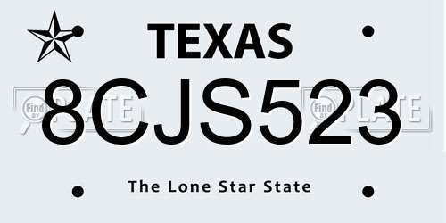 8CJS523 Texas License Plate
