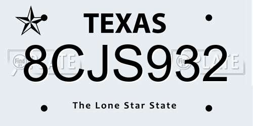 8CJS932 Texas License Plate