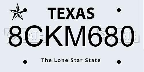 8CKM680 Texas License Plate