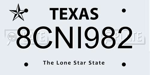 8CNI982 Texas License Plate