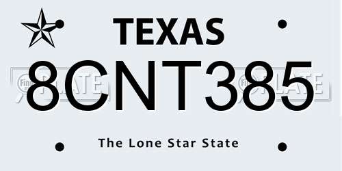 8CNT385 Texas License Plate