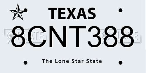 8CNT388 Texas License Plate