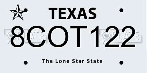 8COT122 Texas License Plate