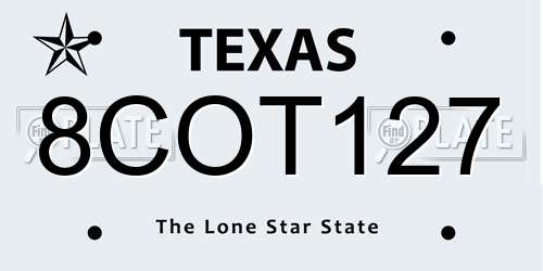 8COT127 Texas License Plate