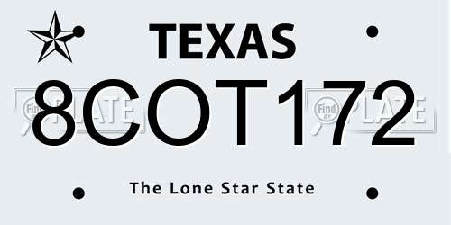 8COT172 Texas License Plate