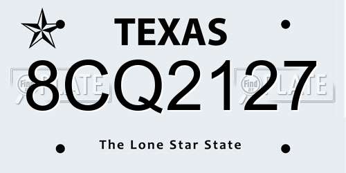 8CQ2127 Texas License Plate