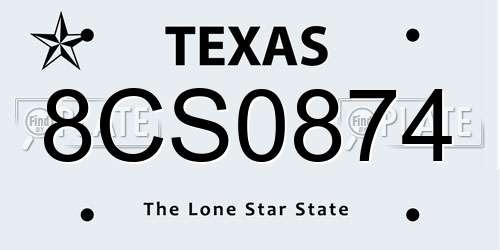 8CS0874 Texas License Plate