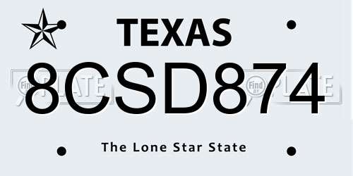 8CSD874 Texas License Plate