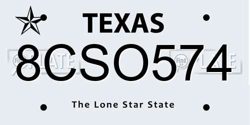 8CSO574 Texas License Plate