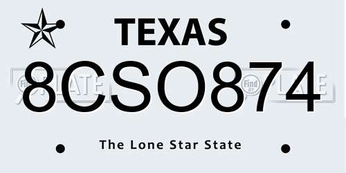8CSO874 Texas License Plate