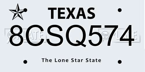 8CSQ574 Texas License Plate