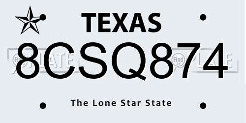 8CSQ874 Texas License Plate
