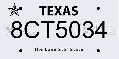 8CT5034 Texas License Plate