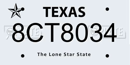 8CT8034 Texas License Plate