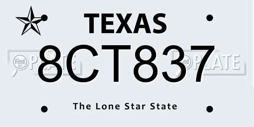 8CT837 Texas License Plate