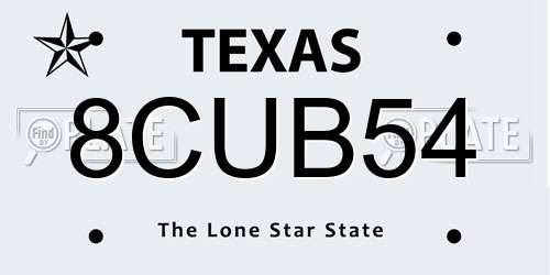 8CUB54 Texas License Plate