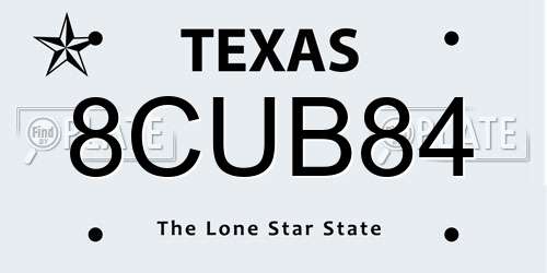 8CUB84 Texas License Plate