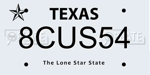 8CUS54 Texas License Plate