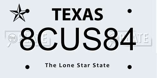 8CUS84 Texas License Plate