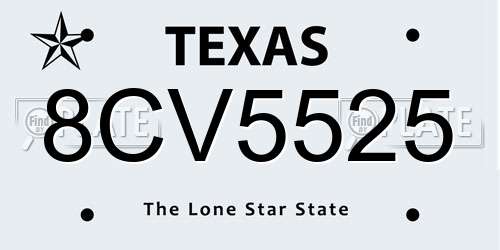 8CV5525 Texas License Plate