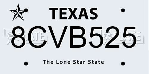8CVB525 Texas License Plate
