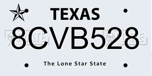 8CVB528 Texas License Plate