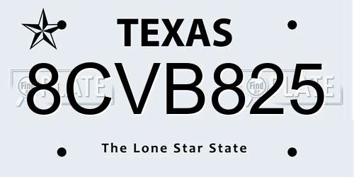 8CVB825 Texas License Plate