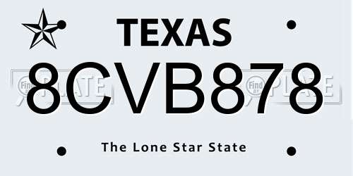8CVB878 Texas License Plate