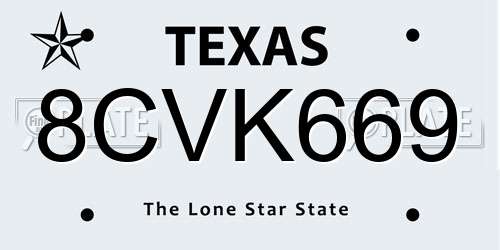 8CVK669 Texas License Plate