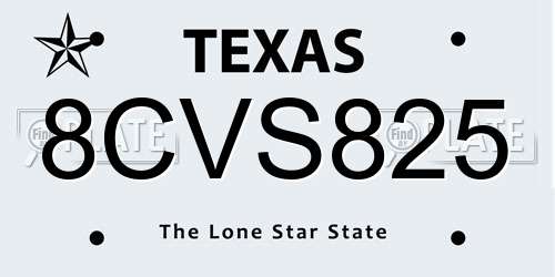 8CVS825 Texas License Plate