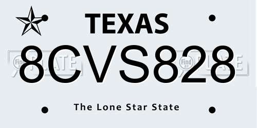 8CVS828 Texas License Plate