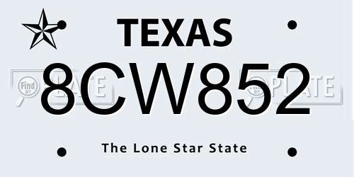 8CW852 Texas License Plate