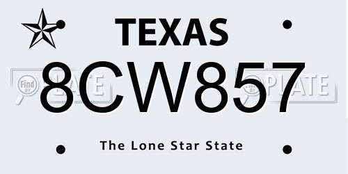 8CW857 Texas License Plate