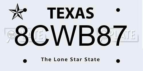 8CWB87 Texas License Plate