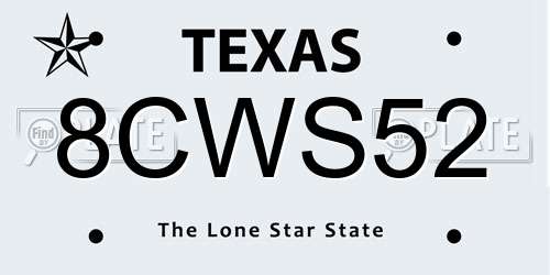 8CWS52 Texas License Plate