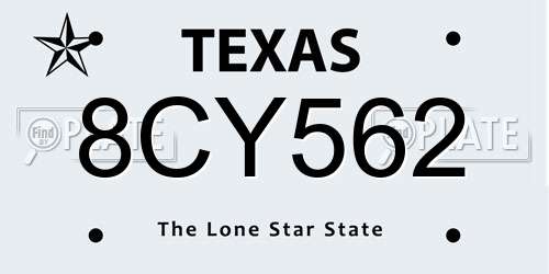 8CY562 Texas License Plate